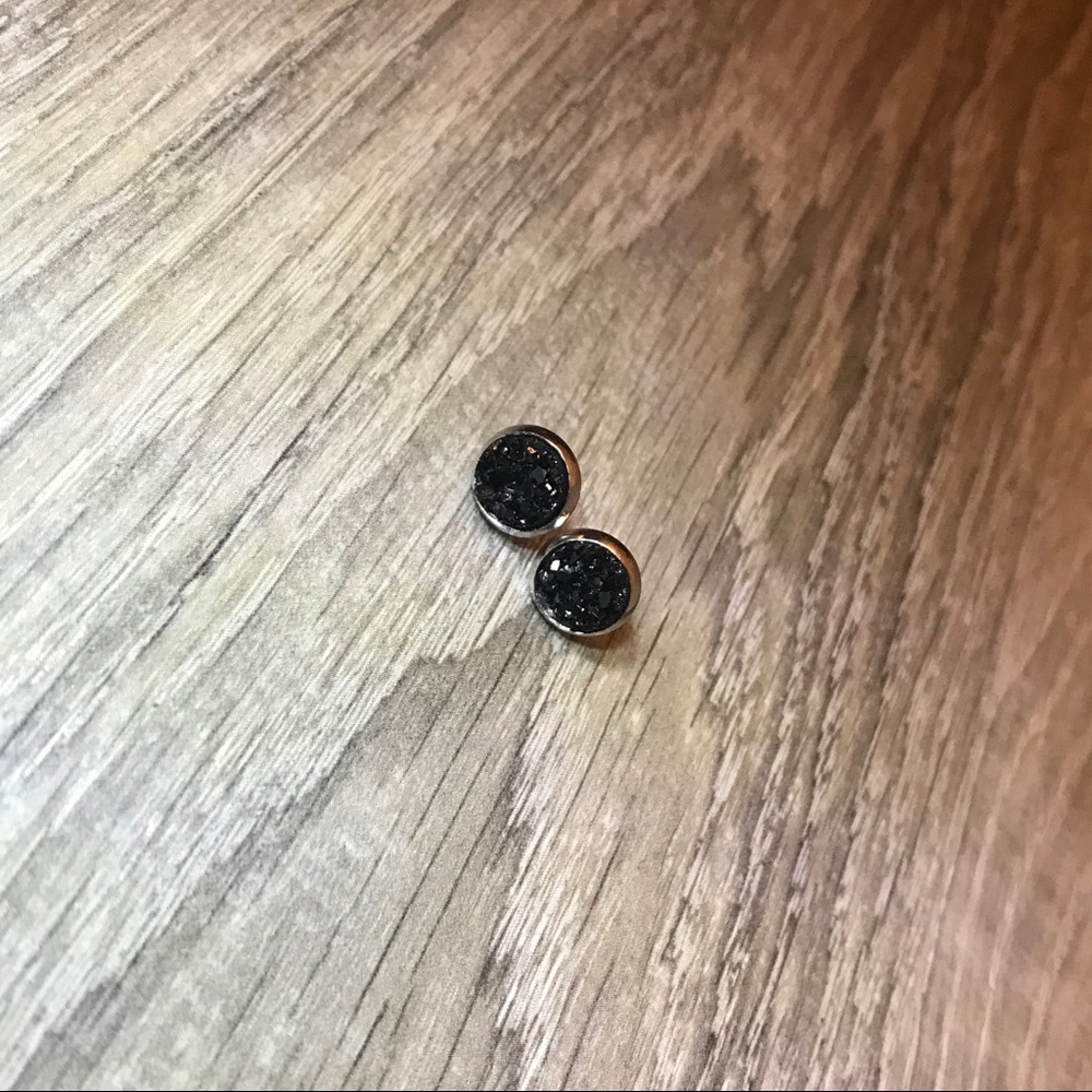 Black Druzy w/Silver Stud Earrings